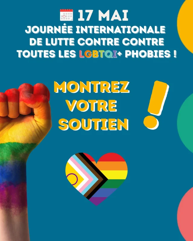 ❤ 17 MAI | Journée mondiale de lutte contre les LGBTQI+phobies 🏳️‍🌈🏳️‍⚧️

Partagez ce post pour montrer votre soutien dans la lutte contre les LGBTQI+phobies ! 

 #prevention #love #santé #care #lgbtqi