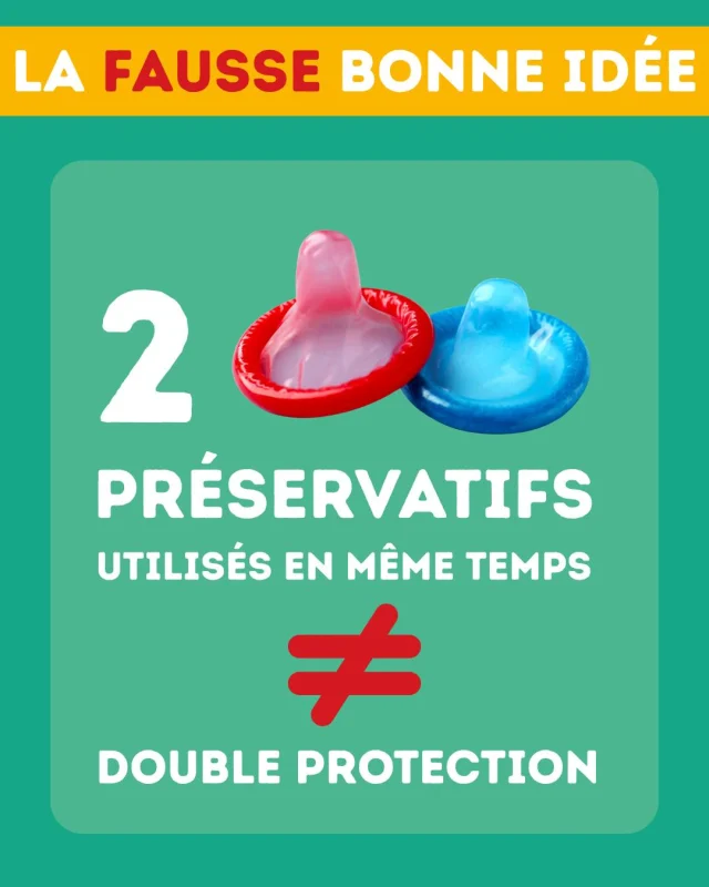 Non, mettre deux préservatifs en même temps ne protège pas 2X mieux 😅 Au contraire, ça augmente le risque de rupture des préservatifs, à cause des frottements.

 #faussebonneidee #santé #preservatif
